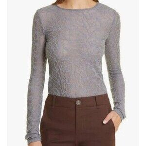 Vince Shirt Womens Large Gray Sheer Textured Knit Crewneck Pullover Top